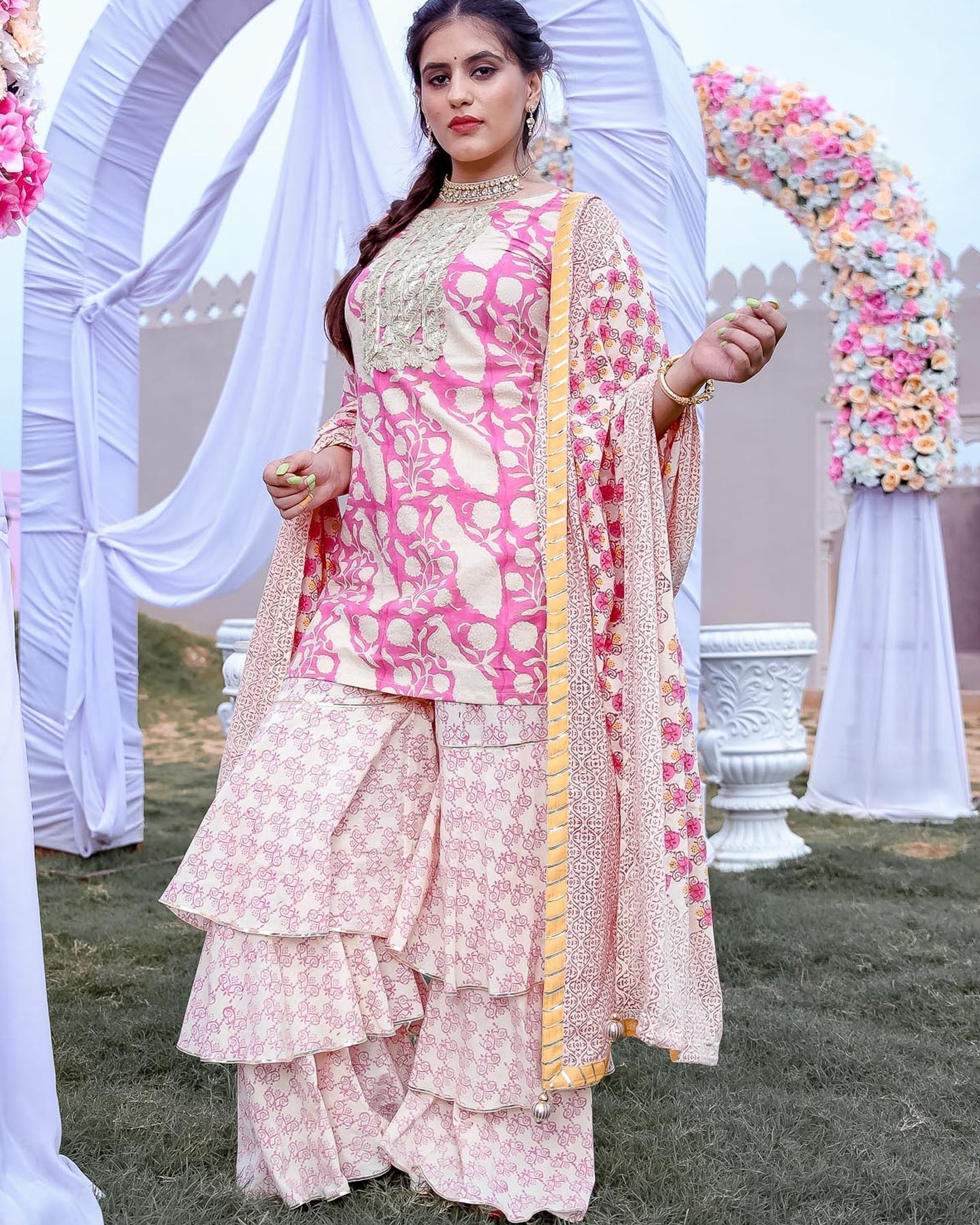 Golden Peacock Sharara Set