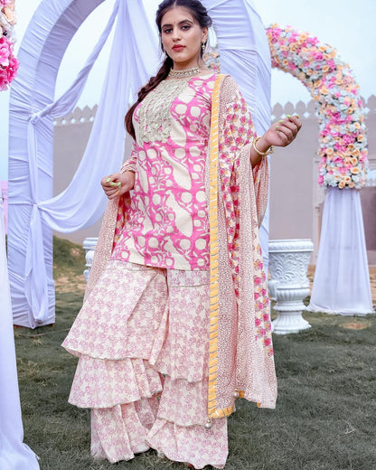Golden Peacock Sharara Set