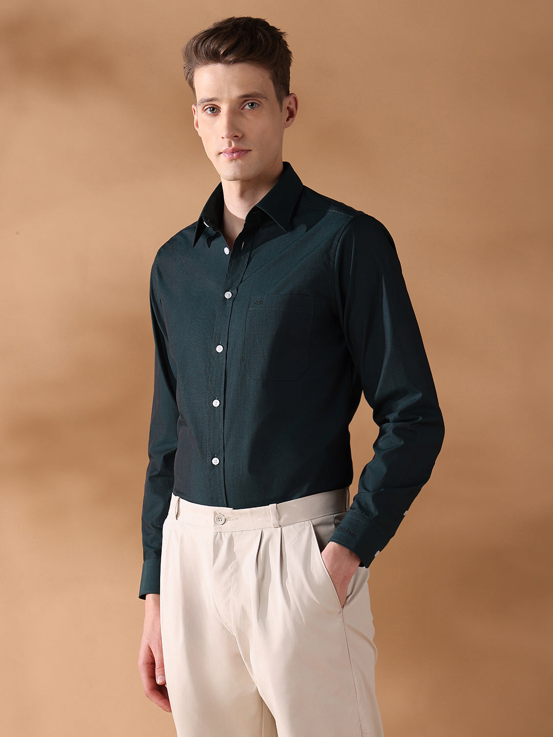 Green Regular Fit Solid Formal Shirt for Men (HILIA)