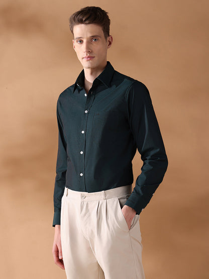 Green Regular Fit Solid Formal Shirt for Men (HILIA)