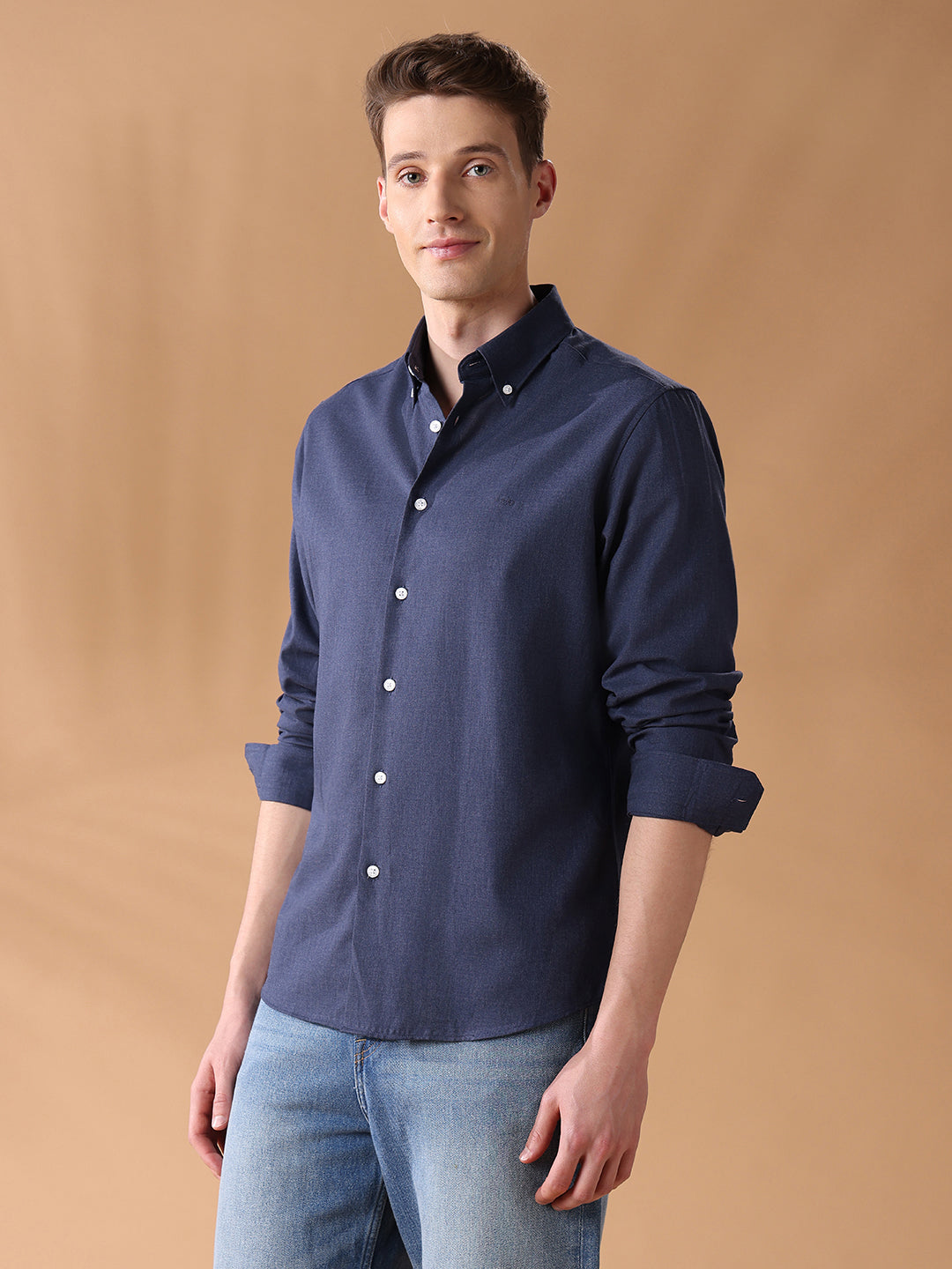 Navy Regular Fit Solid Casual Shirt for Men (CORDO)