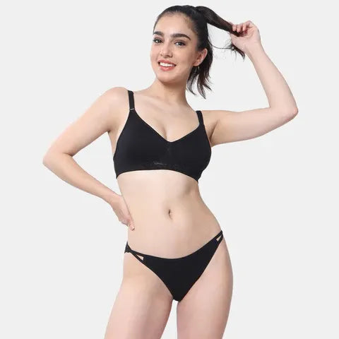 Black t shirt lace bra Envie non wired non padded full coverage seamless lace bra invisible under clothes daily wear