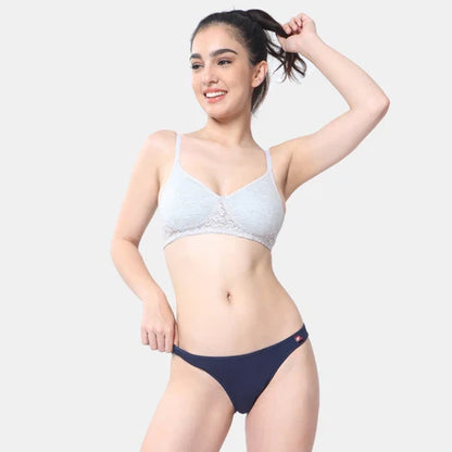 Seamless grey melange lace bra Envie 3/4th coverage non wired non padded lightweight comfortable bra for women
