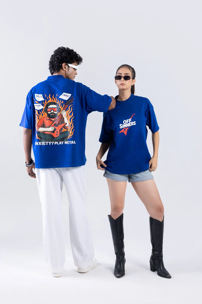 "Play Metal" Round Neck Printed Blue T-Shirt