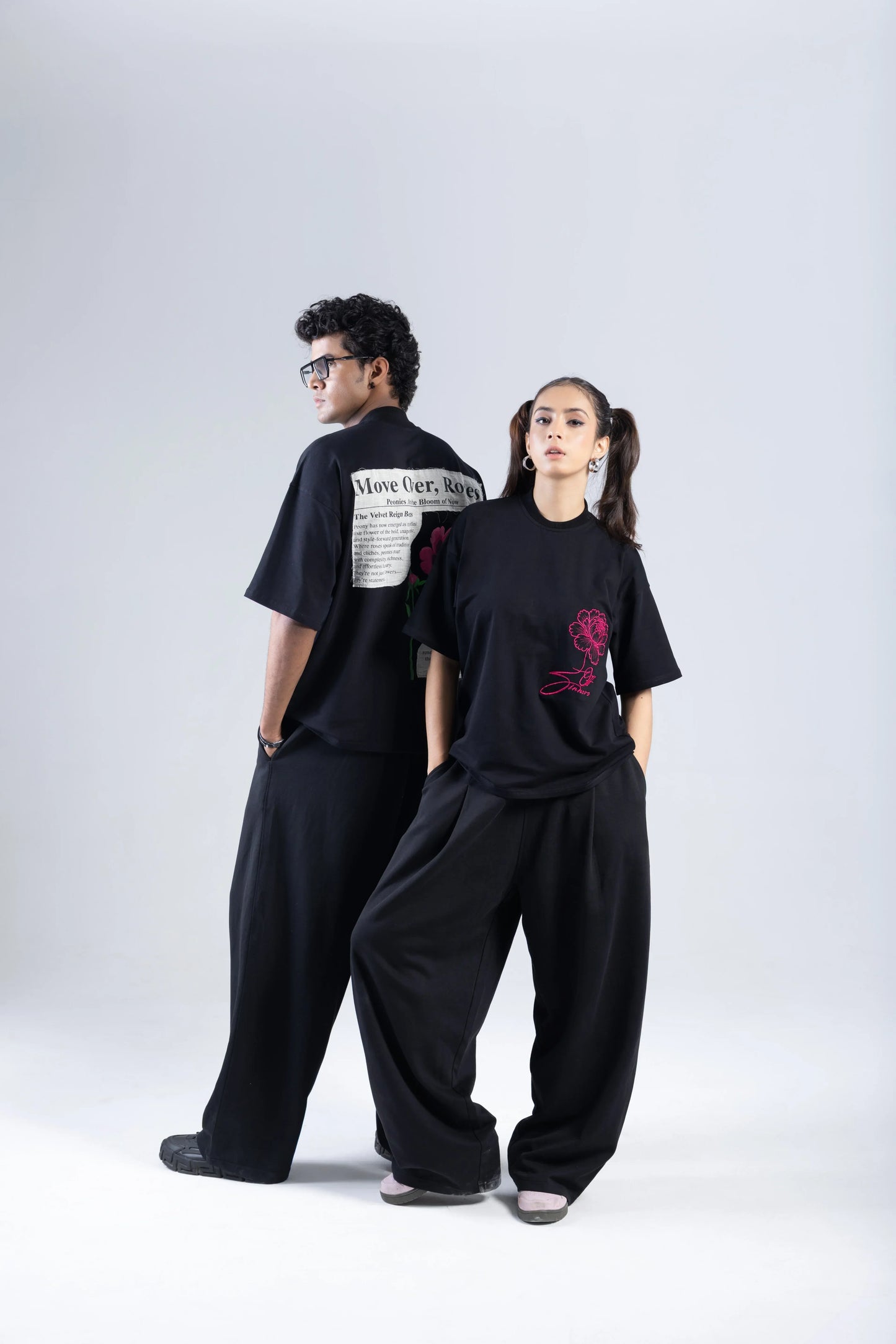 "Move Over Roses" Round Neck Printed Black T-Shirt