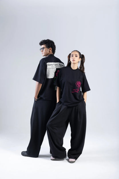 "Move Over Roses" Round Neck Printed Black T-Shirt