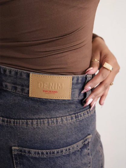 Burnt Blue Panelled Y2K Wide Leg Jeans