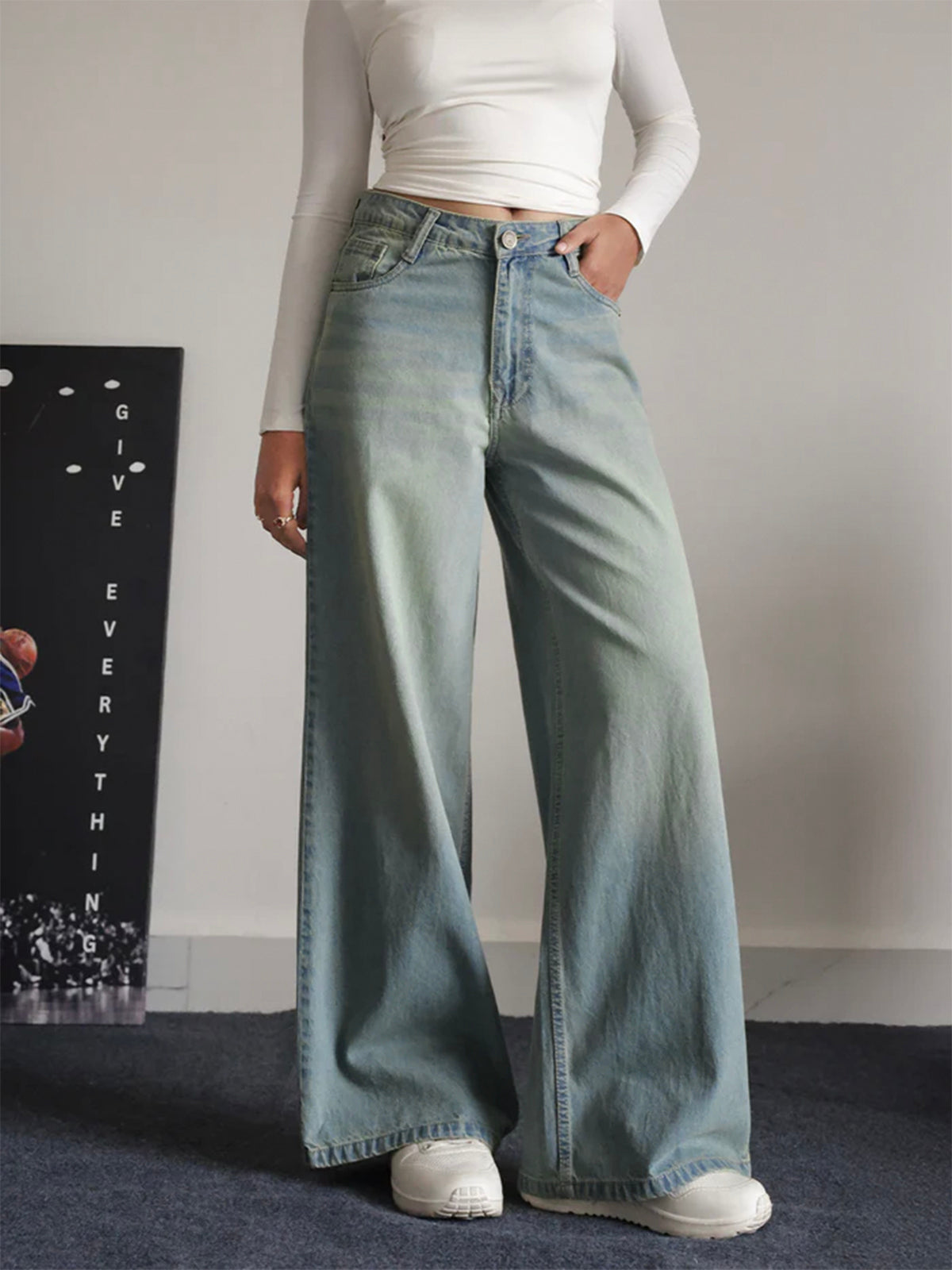 Arctic Blue Tinted Wide Leg Jeans