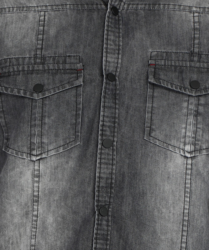 Kuons Avenue Men’s Dark Charcoal Black Denim Casual Shirt
