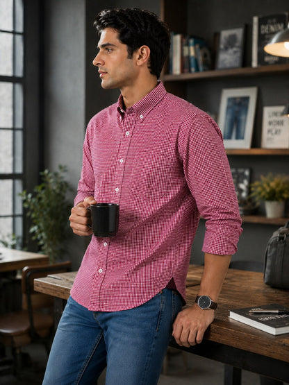 Crimson Grid Casual Shirt