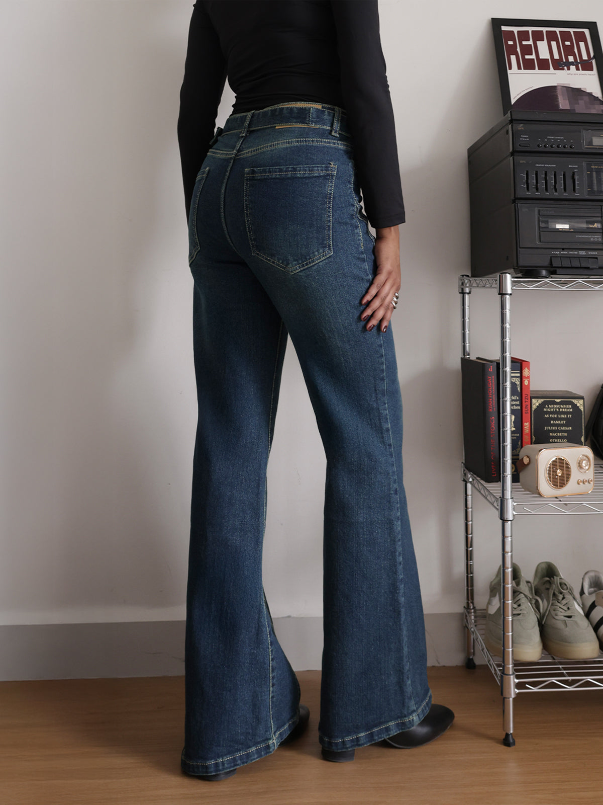Midnight Ash Blue Belted Bootcut Jeans