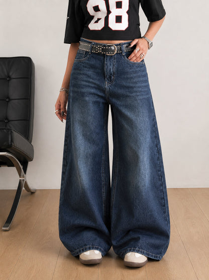 Deep Ocean Blue Washed Ultra Wide Leg Jeansâ€¨â€¨