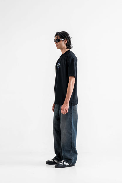 The Justice Printed Black Oversized T-Shirt Main Character