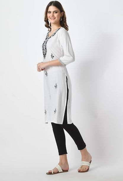 LIBOZA Kurta for Women – Lakhnowi Chikankari Embroidered Ladies Kurti, Stylish Girls Top, Ethnic Full Kurtas, Straight Design Kurtis for Woman