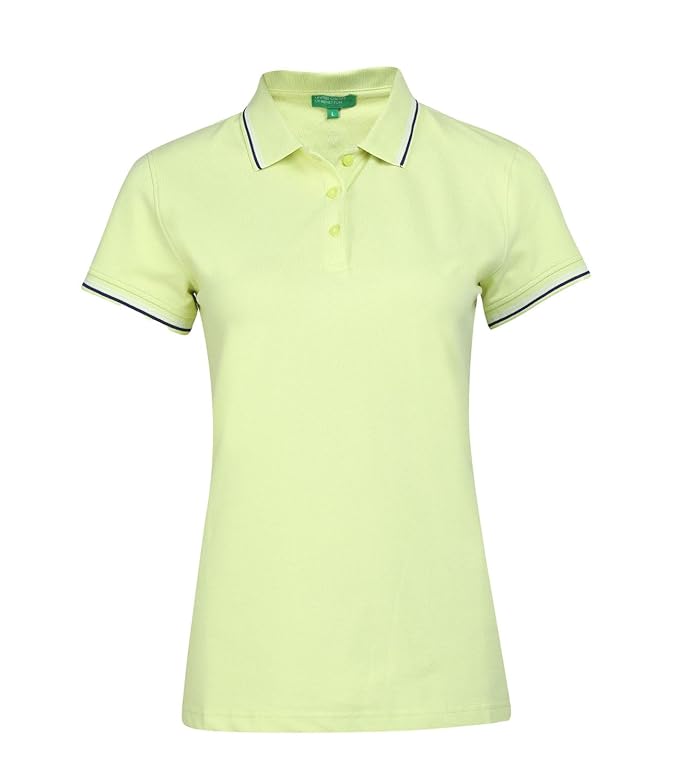 Women's Cotton Lycra Half Sleeves Plain Stylish Regular Fit Polo T-Shirt with Coloured Collar Tipping