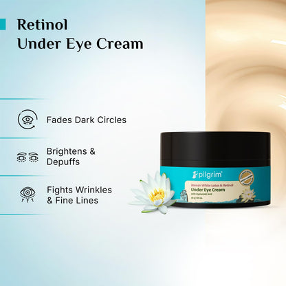 Pilgrim Retinol Under Eye Cream With Vitamin C & Hyaluronic Acid | For Dark Circle, Puffiness, Wrinkles Removal Of Fine Lines, Puffy Eyes All Skin Type Korean Beauty 30 GRAM