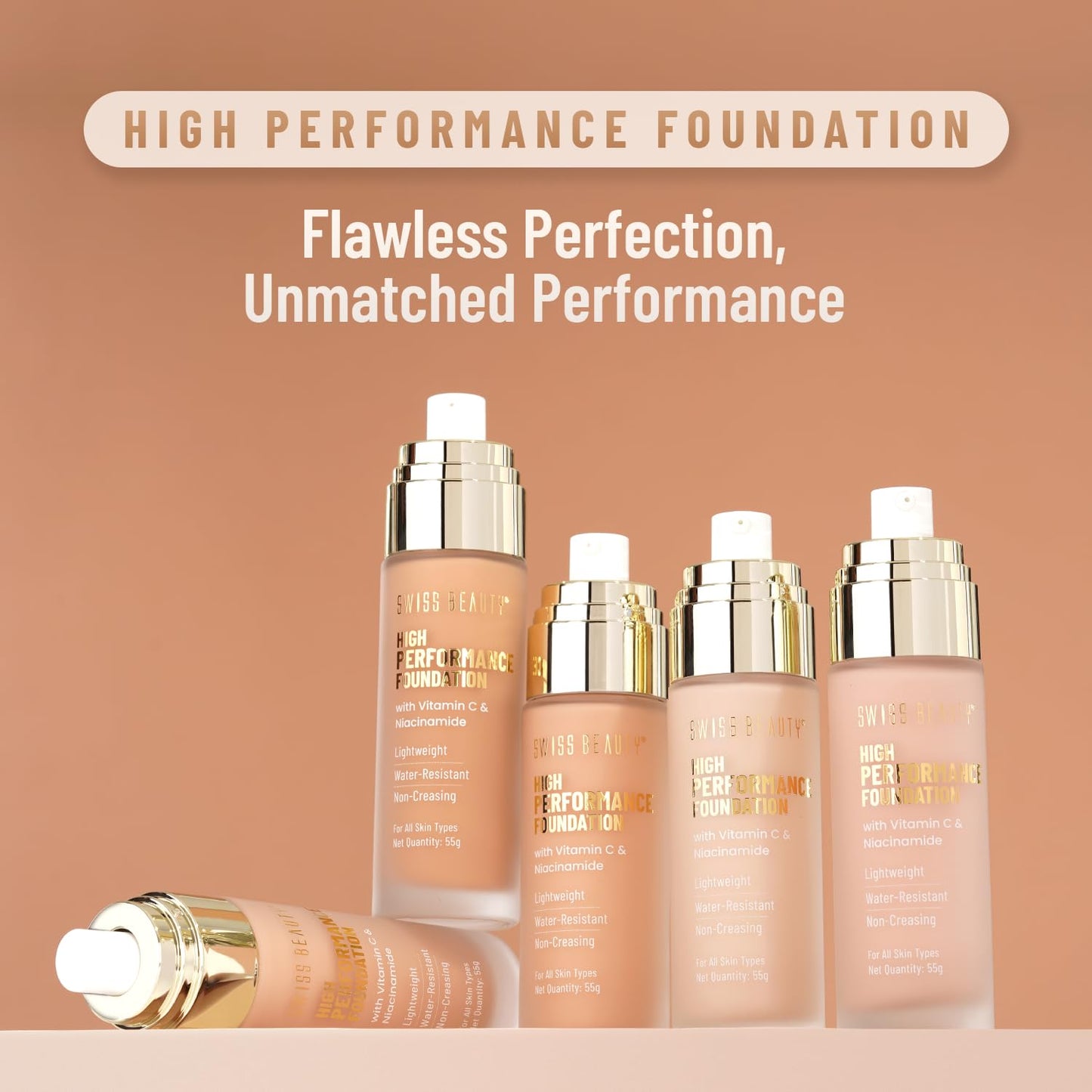 Swiss Beauty High Coverage Waterproof Base Foundation Sun Beige 55 GRAM