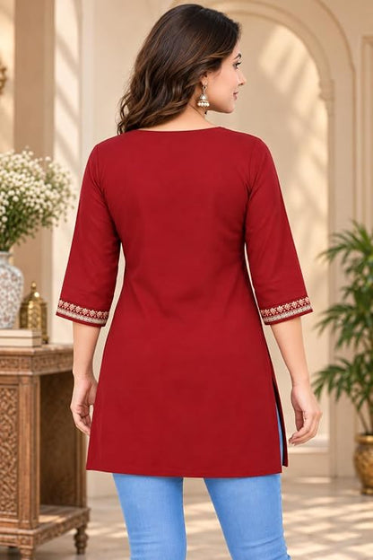 LIBOZA Kurti for Women - Short Chikankari Kurtis for Girls, Lakhnawi Red