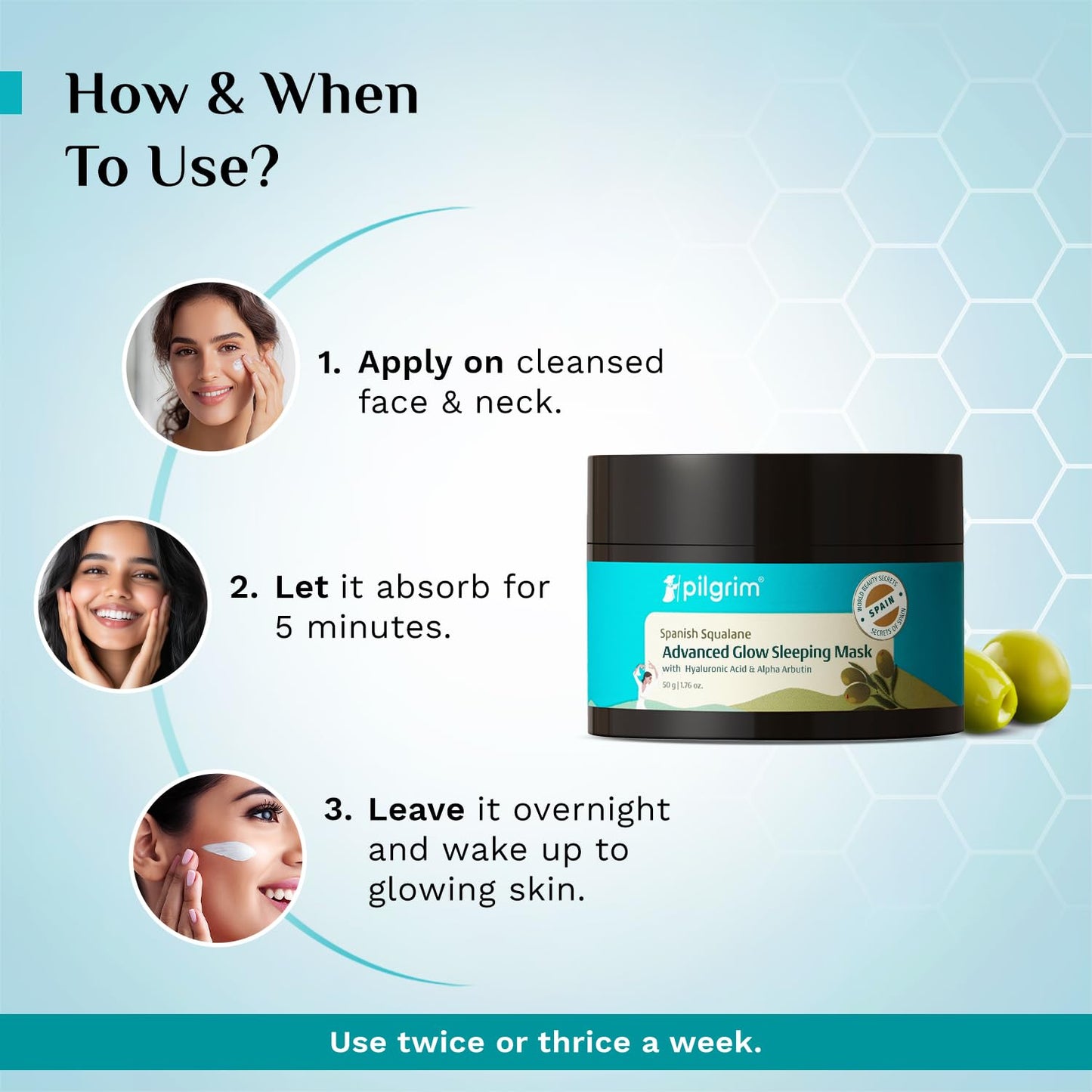 Pilgrim Squalane Glow Sleeping Mask With Hyaluronic Acid | Smooth, Supple & Radiant Skin 50 GRAM