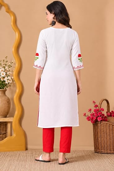 Women Kashmiri Embroidered Straight Kurta-White
