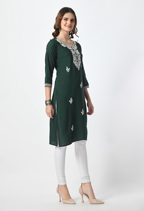 LIBOZA Kurta for Women – Lakhnowi Chikankari Embroidered Ladies Kurti, Stylish Girls Top, Ethnic Full Kurtas, Straight Design Kurtis for Woman