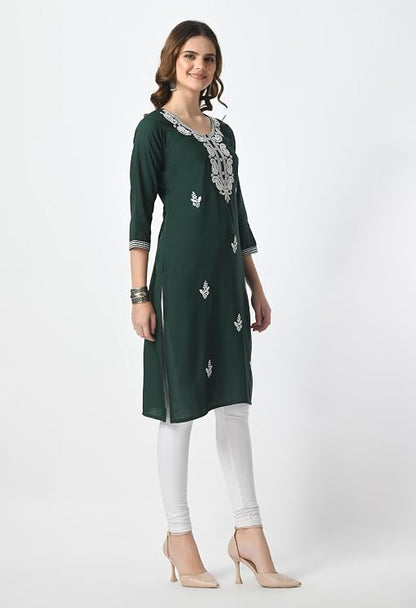 LIBOZA Kurta for Women – Lakhnowi Chikankari Embroidered Ladies Kurti, Stylish Girls Top, Ethnic Full Kurtas, Straight Design Kurtis for Woman