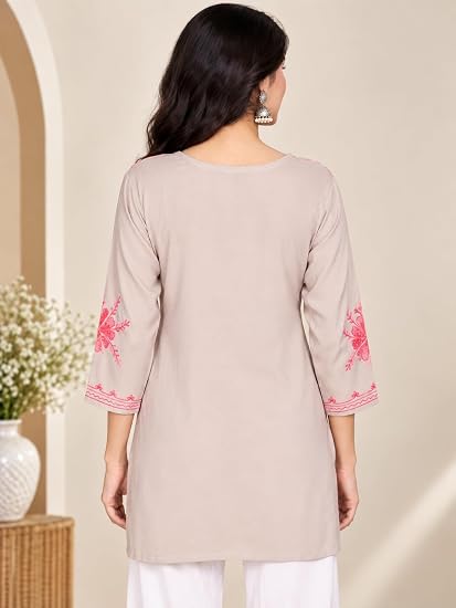 Embroidered Kashmiri Short Kurti -Beige