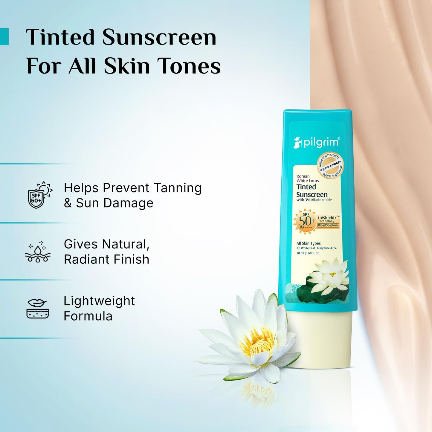 pilgrim Korian White Lotus Tinted SPF 50 PA++++ Sunscreen 50 MILLI_LITRE