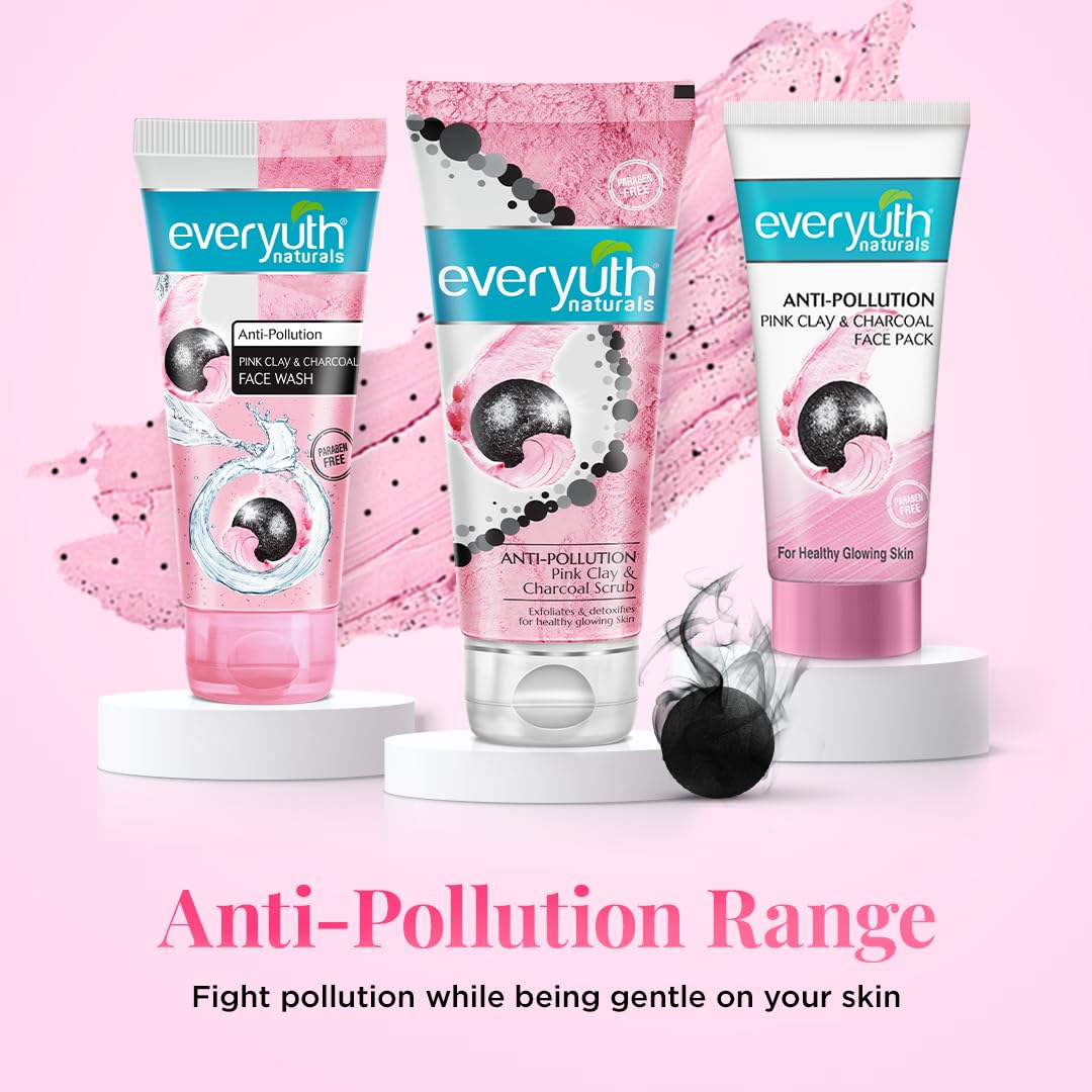 Everyuth Naturals Anti-Pollution Face Scrub - Pink Clay & Charcoal, Exfoliates & Detoxifies (100g)