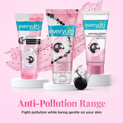 Everyuth Naturals Anti-Pollution Face Scrub - Pink Clay & Charcoal, Exfoliates & Detoxifies (100g)