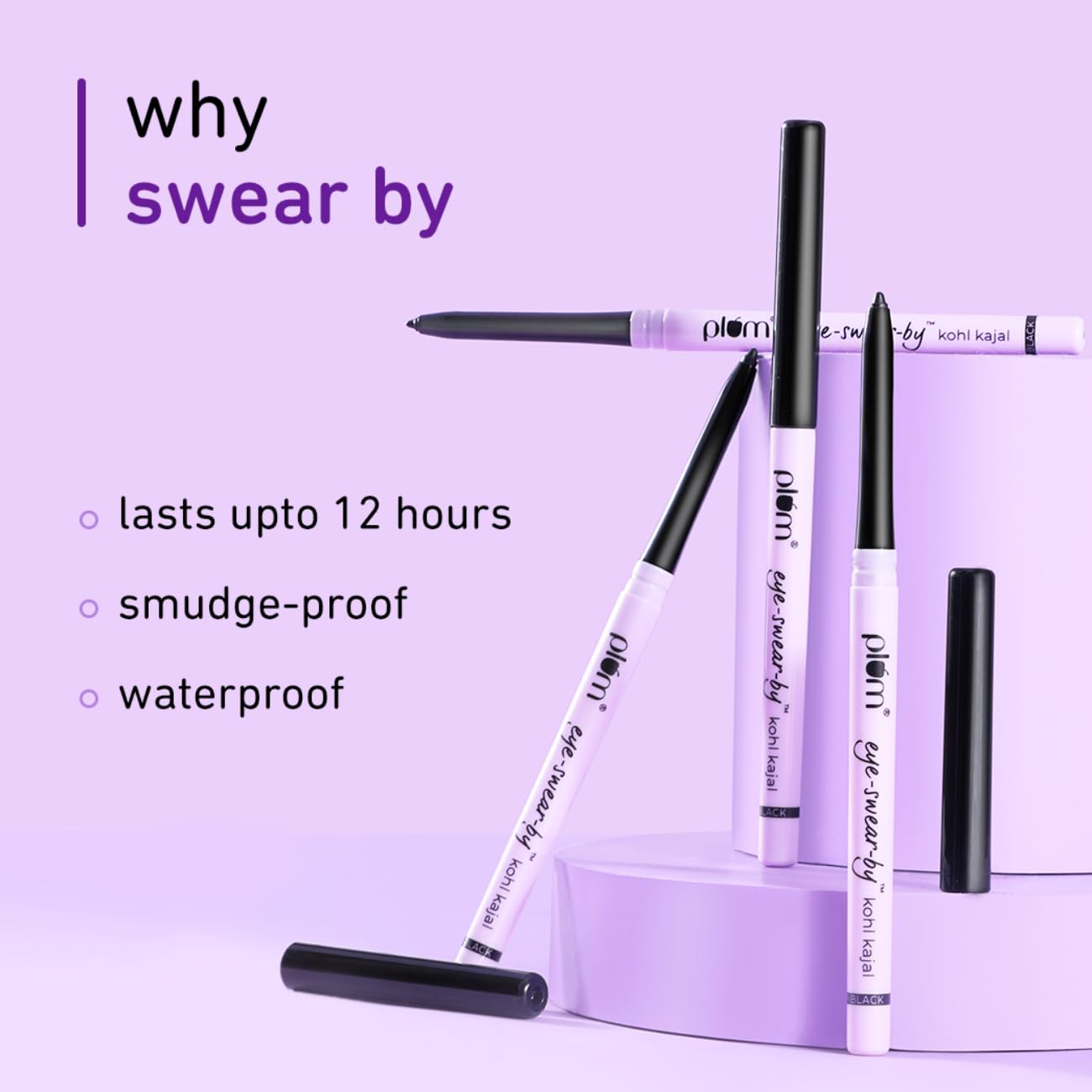 Plum Eye-Swear-By Kohl Kajal | Deep Black| Matte Finish Smudge Proof & Waterproof Black 0.3499999940395355 GRAM