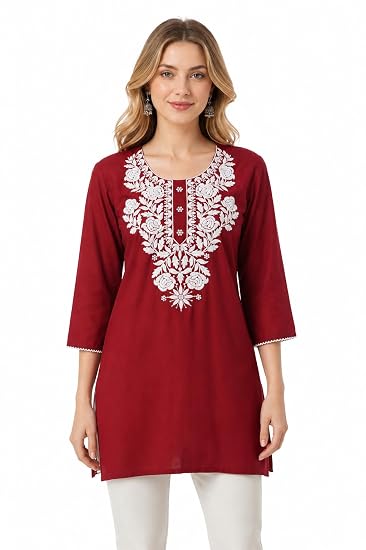 Lakhnawi Tunic Top Kurta Design for Ladies-Red