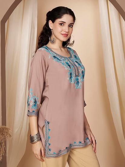 Embroidered Chikankari Kurti for Women - Chocolate 3