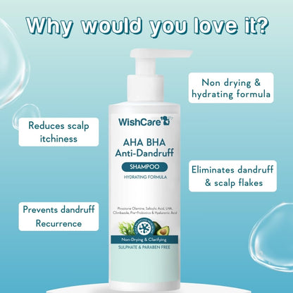WISHCARE Hydrating AHA BHA Anti Dandruff Shampoo 250ml