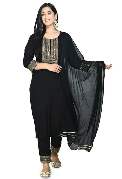 Women's Rayon Liboza Salwar Suit With Dupatta Black (Xxx-Large)