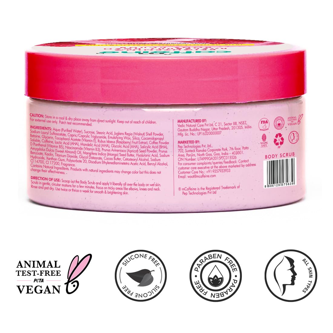 mCaffeine Brightening Raspberry Rush Body Scrub 175 g
