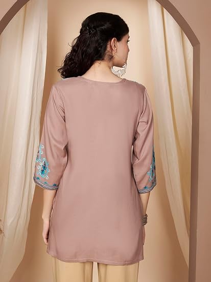 Embroidered Chikankari Kurti for Women - Chocolate 3