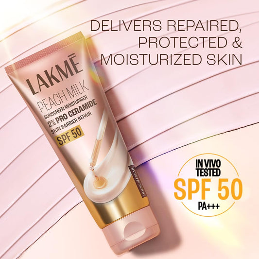 LAKME PEACH MILK SUNSCREEN MOISTURISER 2% PRO CERAMIDE SPF 50