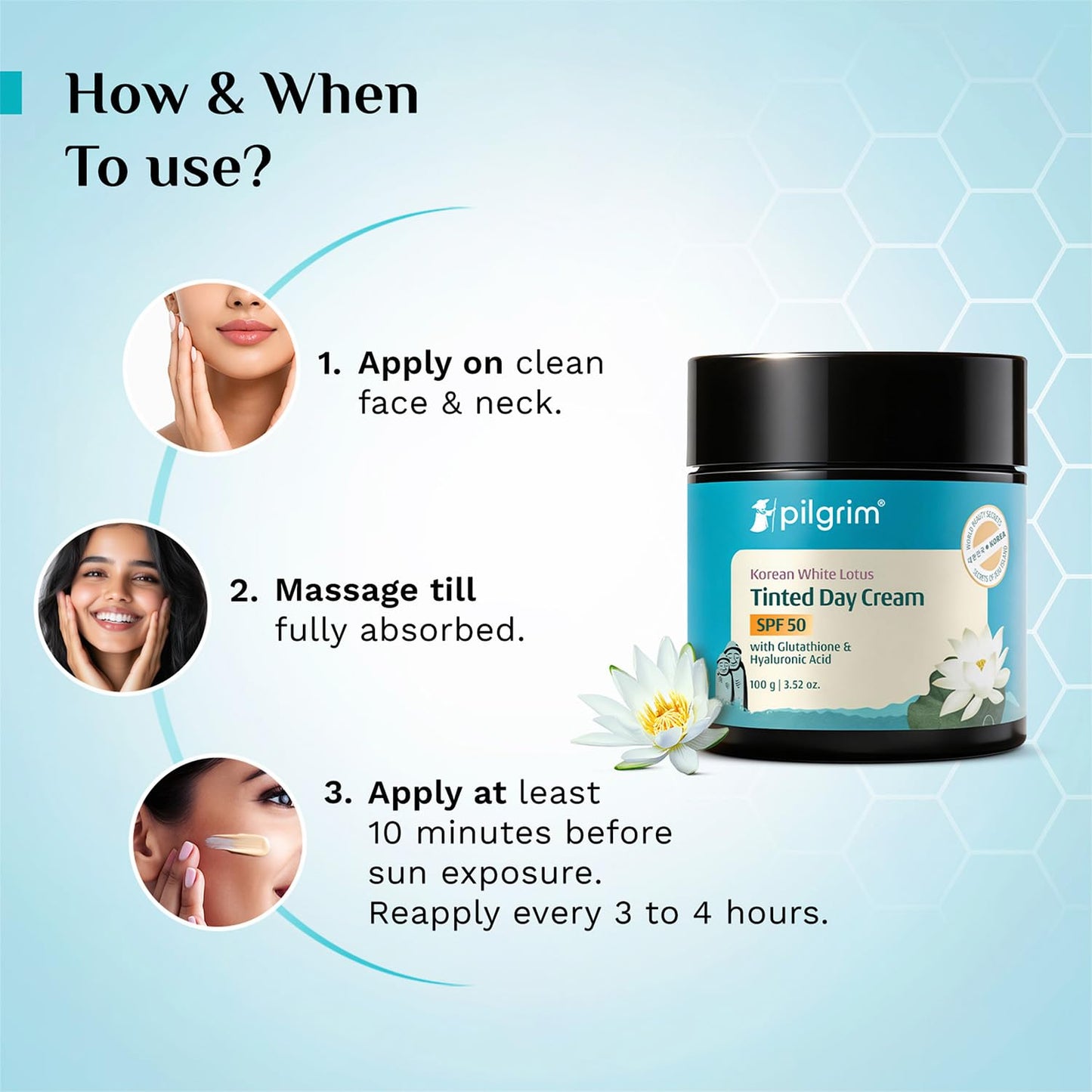Pilgrim White Lotus Day Cream Spf 50 | No Paraben/Mineral Oil | All Skin Types 100 GRAM