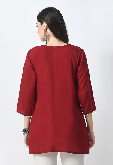 Lakhnawi Tunic Top Kurta Design for Ladies-Red