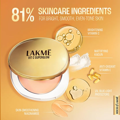 Lakme Vit C Superglow Skin Perfecting Compact - Beige 8 g