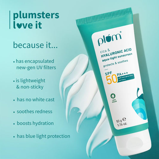 Plum Cica & Hyaluronic Acid Aqua-Light SPF 50 PA+++ Sunscreen 50 GRAM