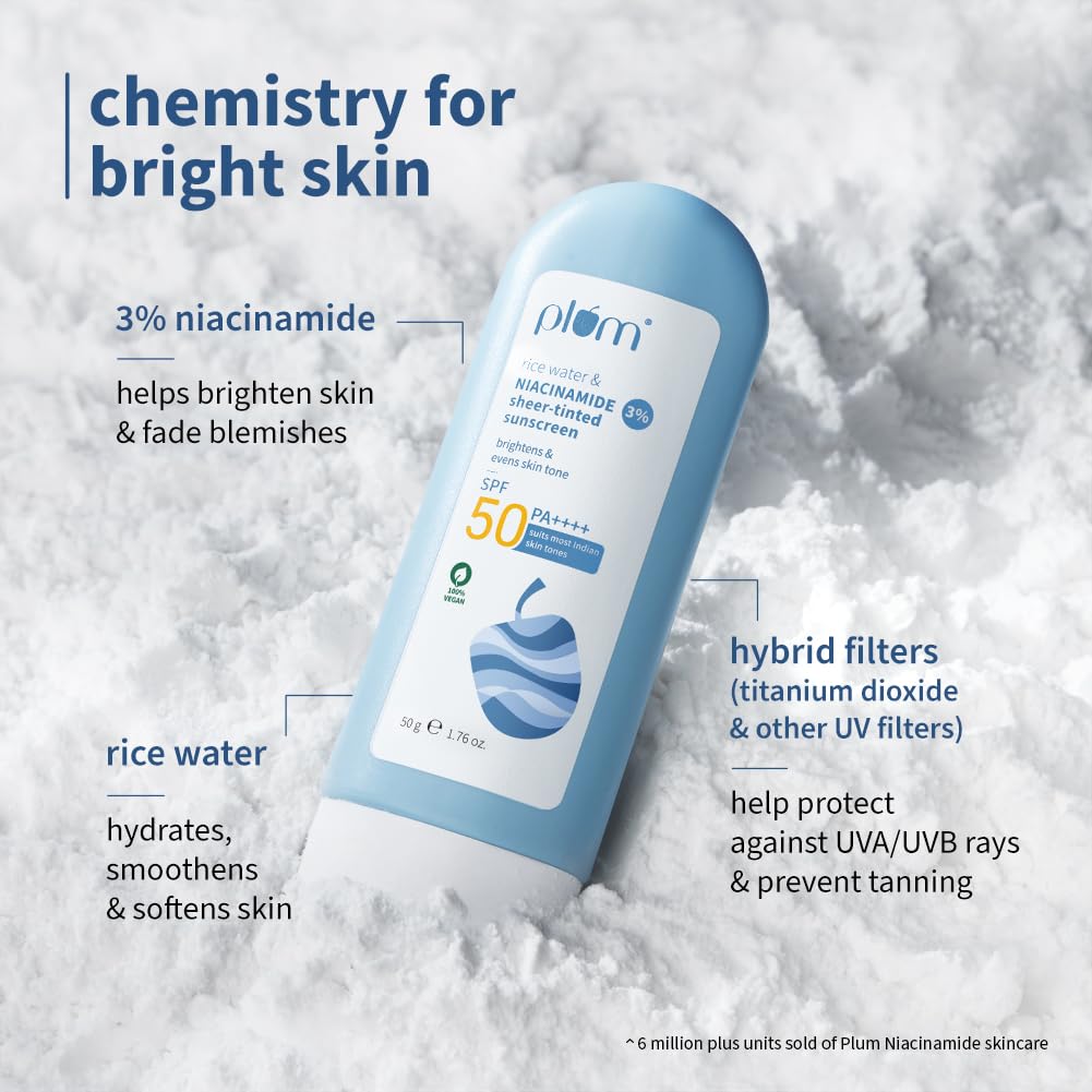 Plum Rice Water & 3% NIACINAMIDE SHEER TINTED SPF 50 PA++++ Sunscreen 50 GRAM