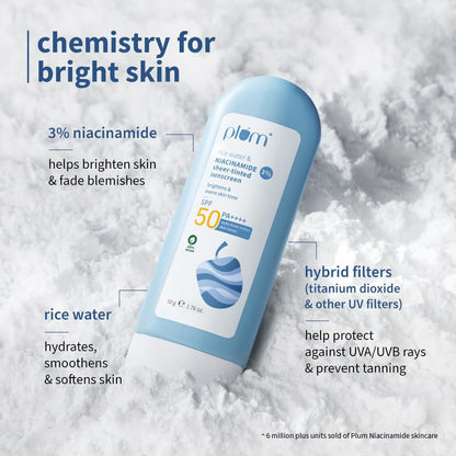 Plum Rice Water & 3% NIACINAMIDE SHEER TINTED SPF 50 PA++++ Sunscreen 50 GRAM