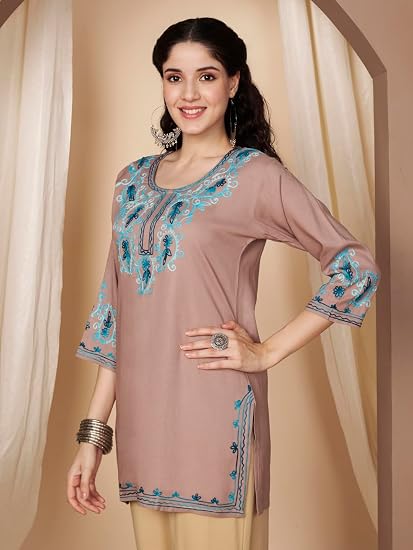 Embroidered Chikankari Kurti for Women - Chocolate 3