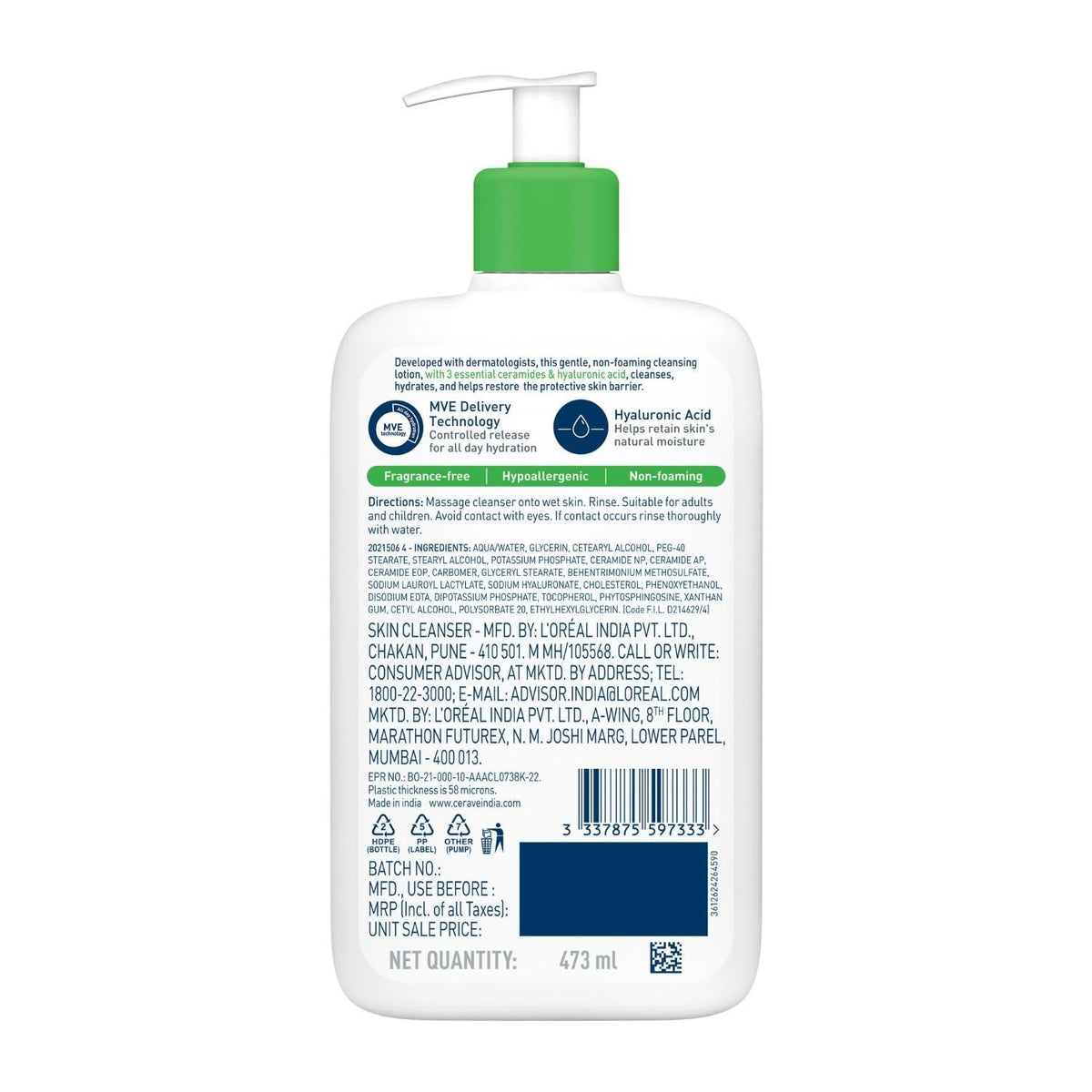 CeraVe Hydrating Cleanser For Non-Foaming Face Wash 473 ml