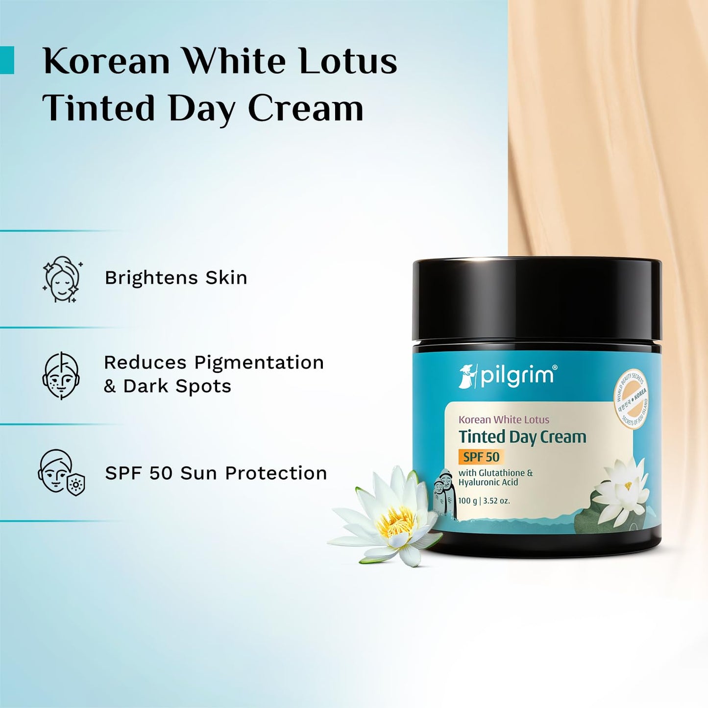 Pilgrim White Lotus Day Cream Spf 50 | No Paraben/Mineral Oil | All Skin Types 100 GRAM
