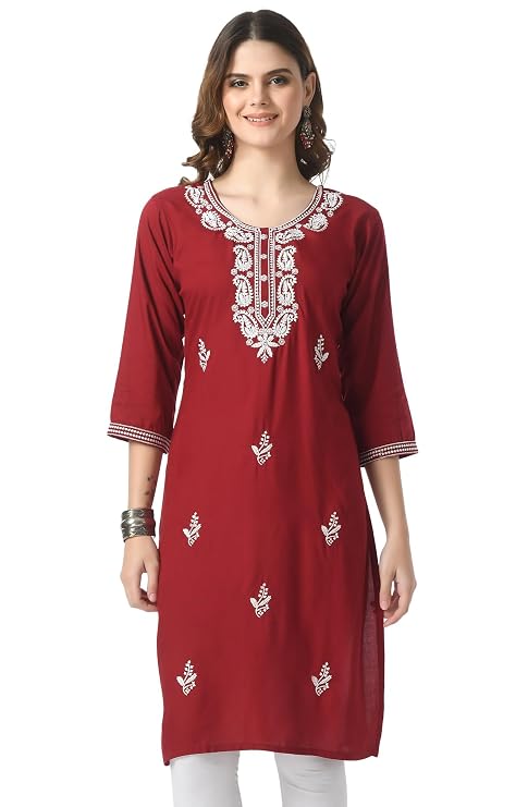 LIBOZA Kurta for Women – Embroidered Ladies Kurti, Stylish Girls Top, Ethnic Full Kurtas, Straight Design Kurtis for Woman