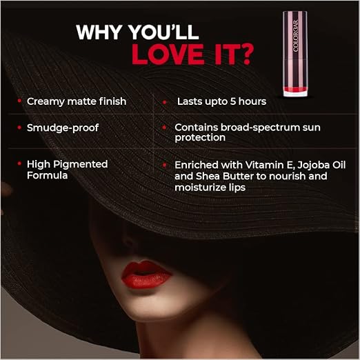 Colorbar Velvet Matte Lipstick - Shy Cherry Red 4.2 g