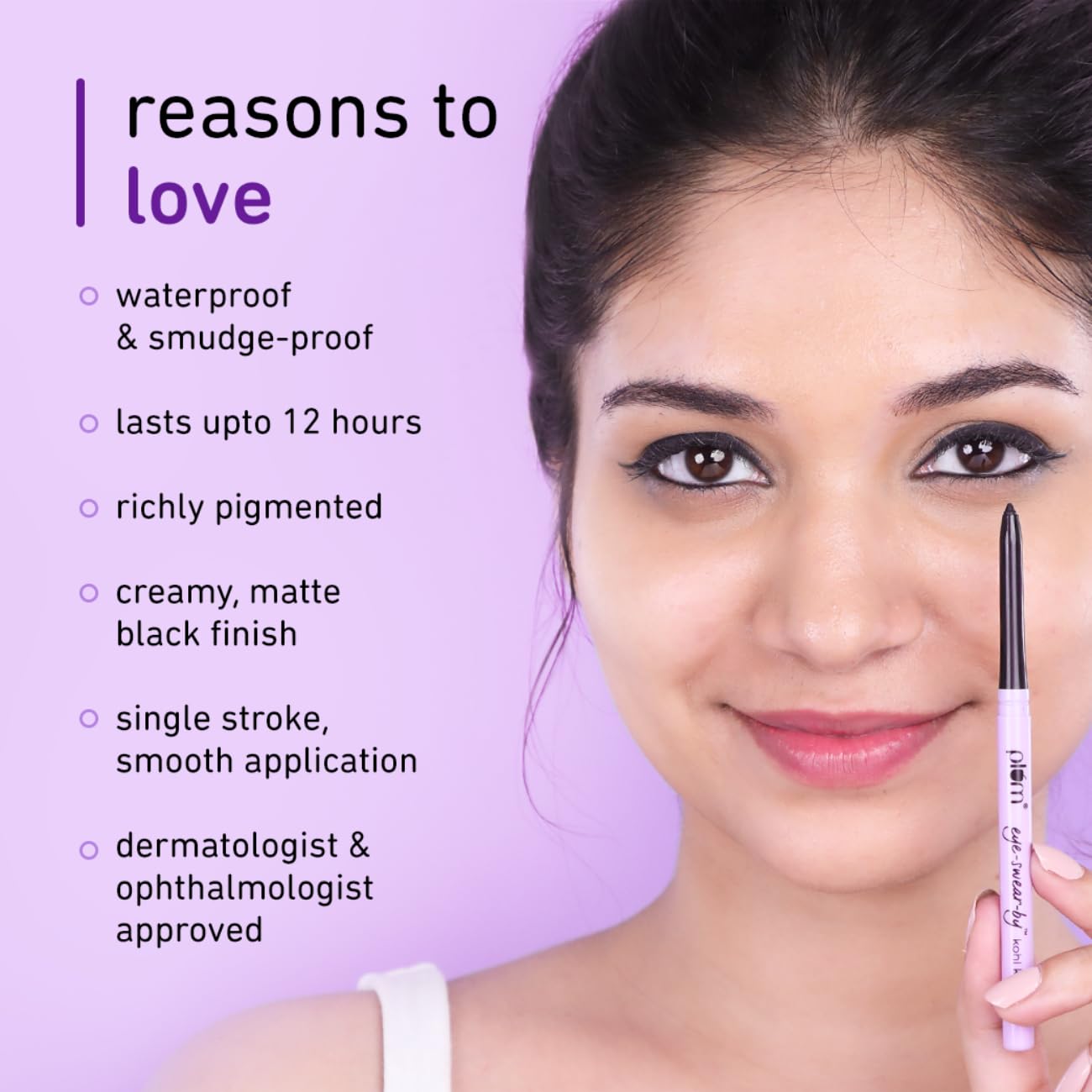 Plum Eye-Swear-By Kohl Kajal | Deep Black| Matte Finish Smudge Proof & Waterproof Black 0.3499999940395355 GRAM